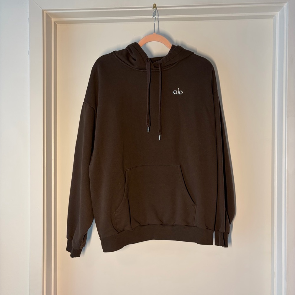 Alo Yoga Accolade Hoodie Espresso Brown Oversized Athleisure Sweatshirt M